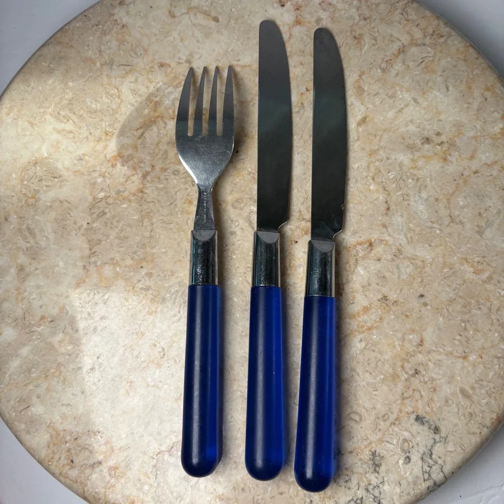 IKEA Flatware Set 3pc Blue Frosted Translucent Handle Stainless Steel Taiwan